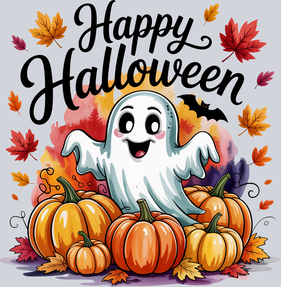 Happy Halloween ghost and pumpkins - STK07390 (DTF Transfers)