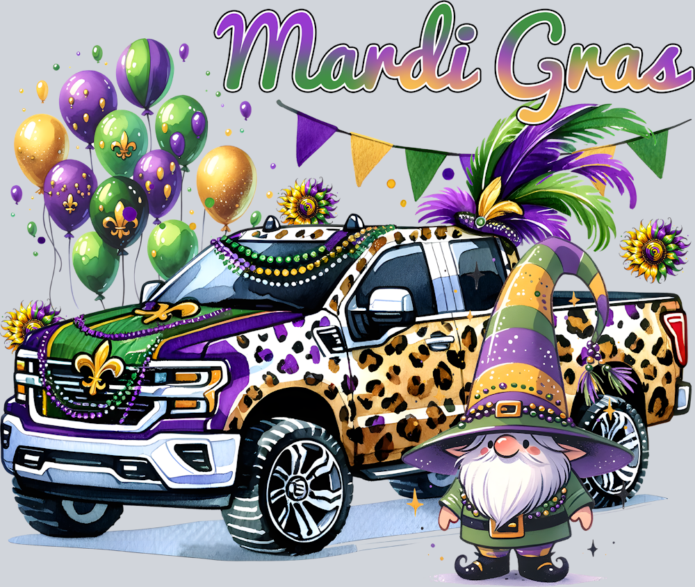 Mardi Gras Truck And Gnome - STK04107 (DTF Transfers)