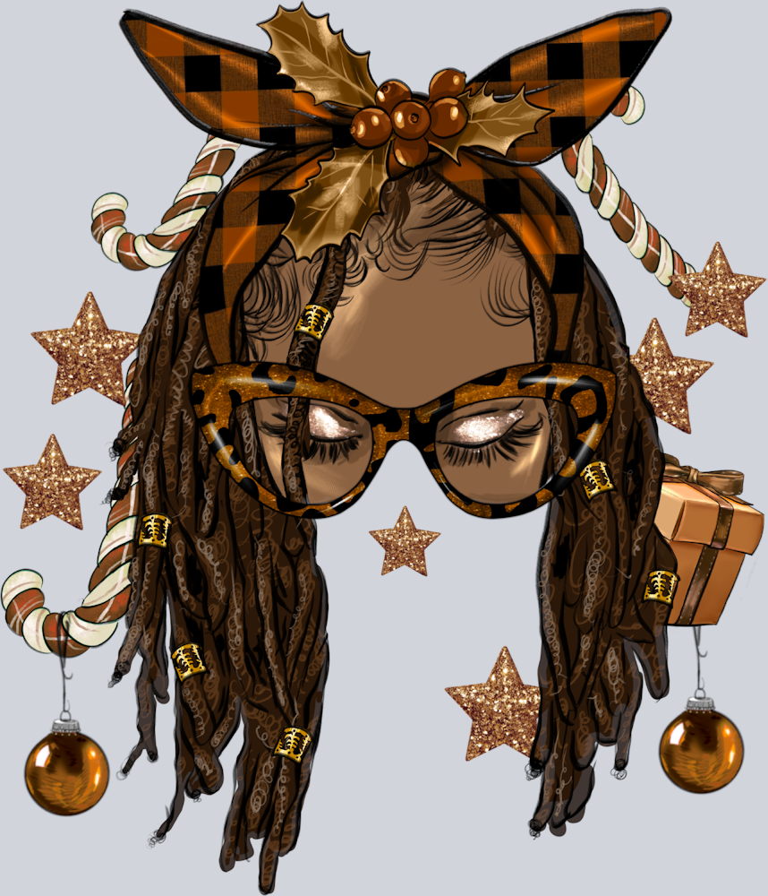 Melanin Christmas Afro Locs Messy Bun - STK04145 (DTF Transfers)