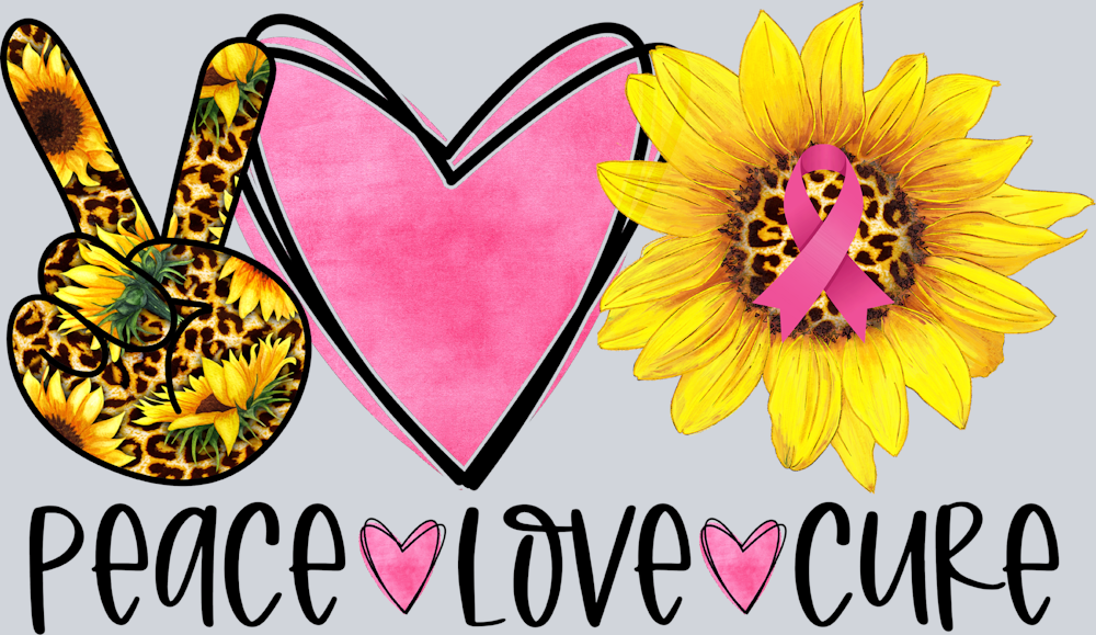 Breast Cancer Awareness Peace Love Cure 2 Black - STK01147 (DTF Transfers)