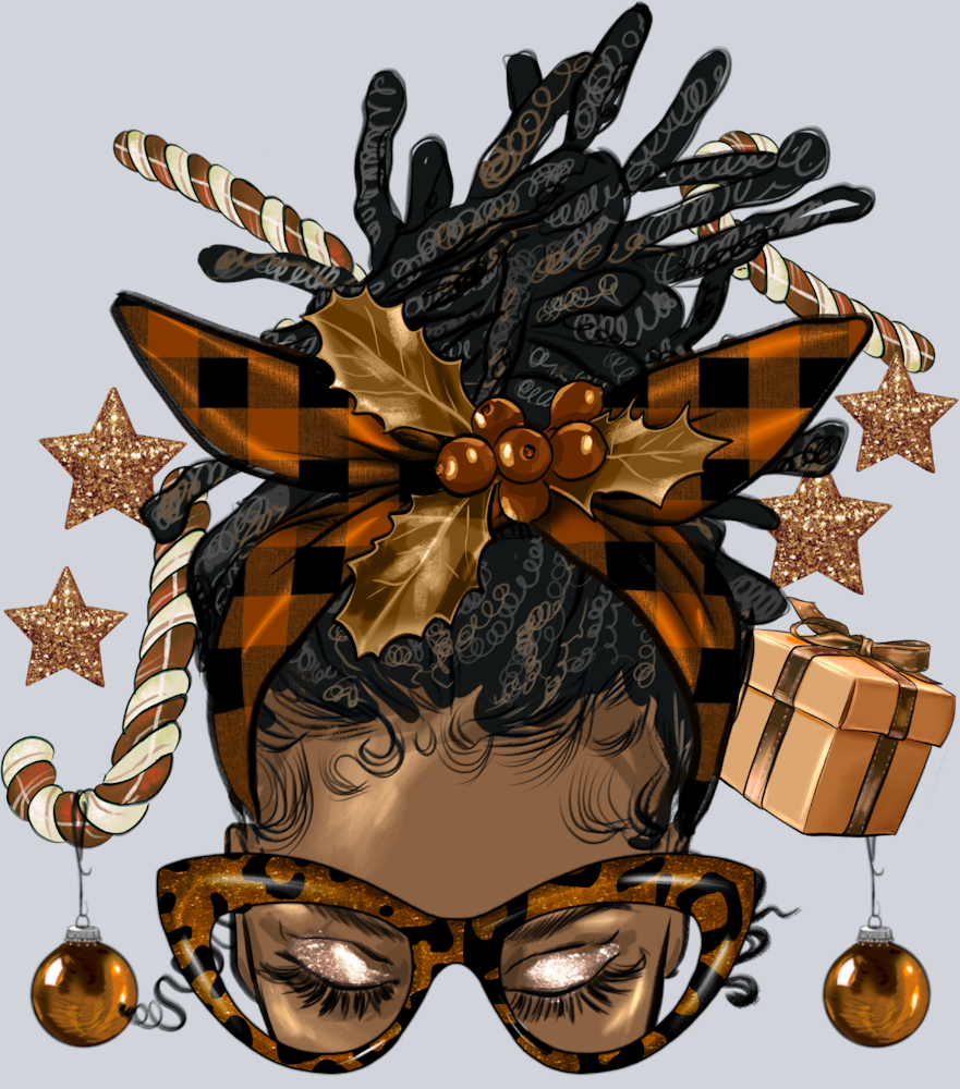 Melanin Christmas Afro Messy Bun Locs - STK04151 (DTF Transfers)