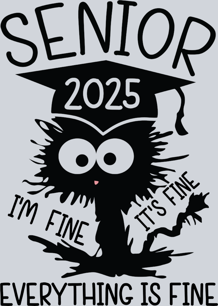 Senior 2025 I'm Fine Cat Black - STK05416 (DTF Transfers)