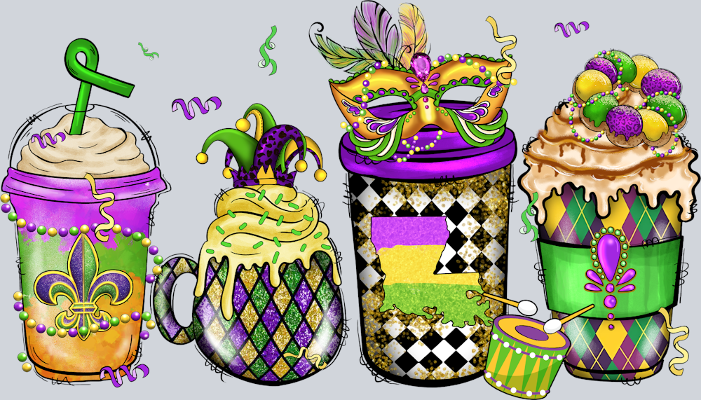Mardi Gras Coffee Drinks Masks - STK04027 (DTF Transfers)