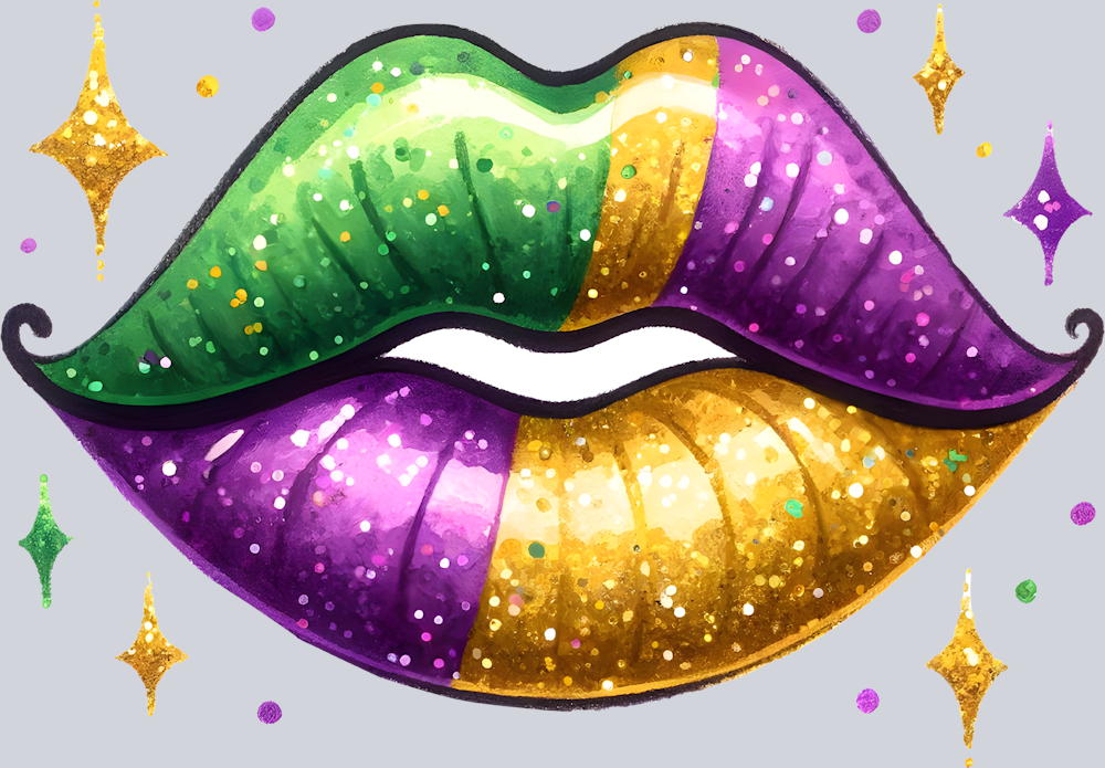 Mardi Gras Lip Stripes - STK04072 (DTF Transfers)