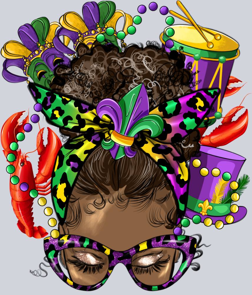 Mardi Gras Afro Messy Bun - STK04011 (DTF Transfers)