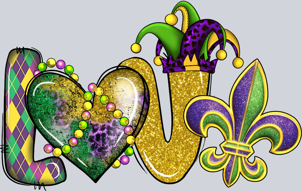 Mardi Gras Glitter Love Beads - STK04115 (DTF Transfers)