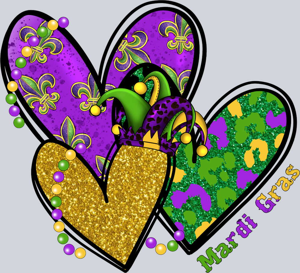 Mardi Gras Glitter Hearts - STK04044 (DTF Transfers)