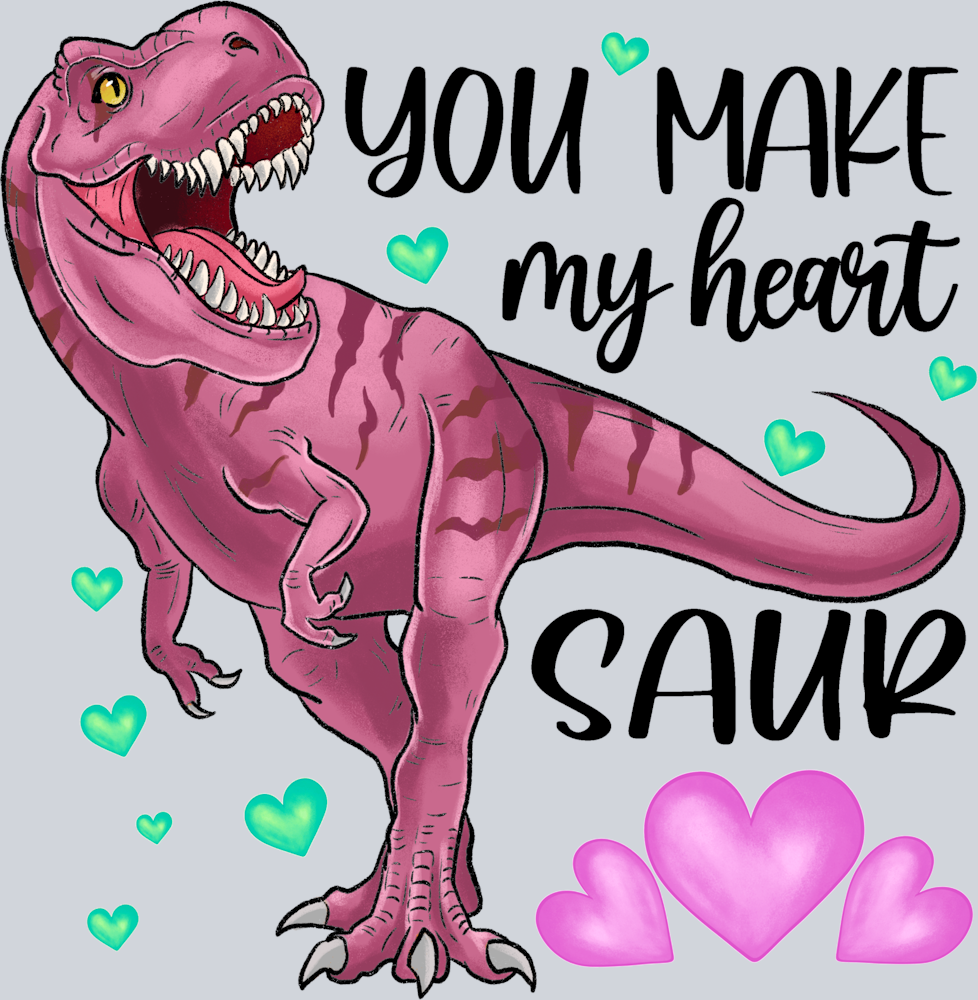 Trex Pink Heart Saur - STK06187 (DTF Transfers)