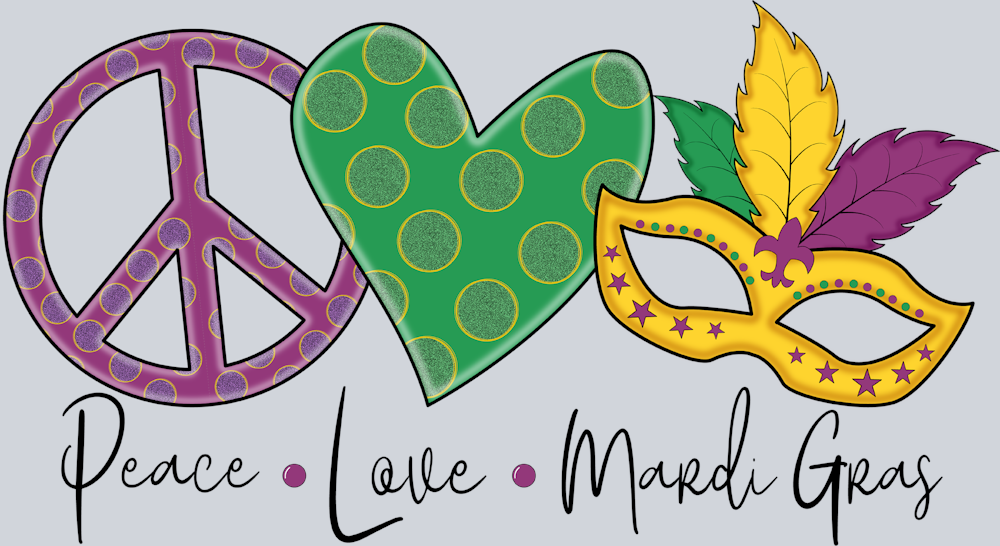 Peace Love Mardi Gras Black - STK04761 (DTF Transfers)