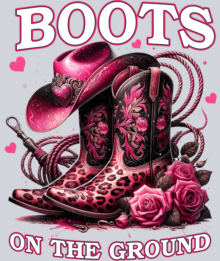 Boots On The Ground Pink Leopard - STK01094 (DTF Transfers)