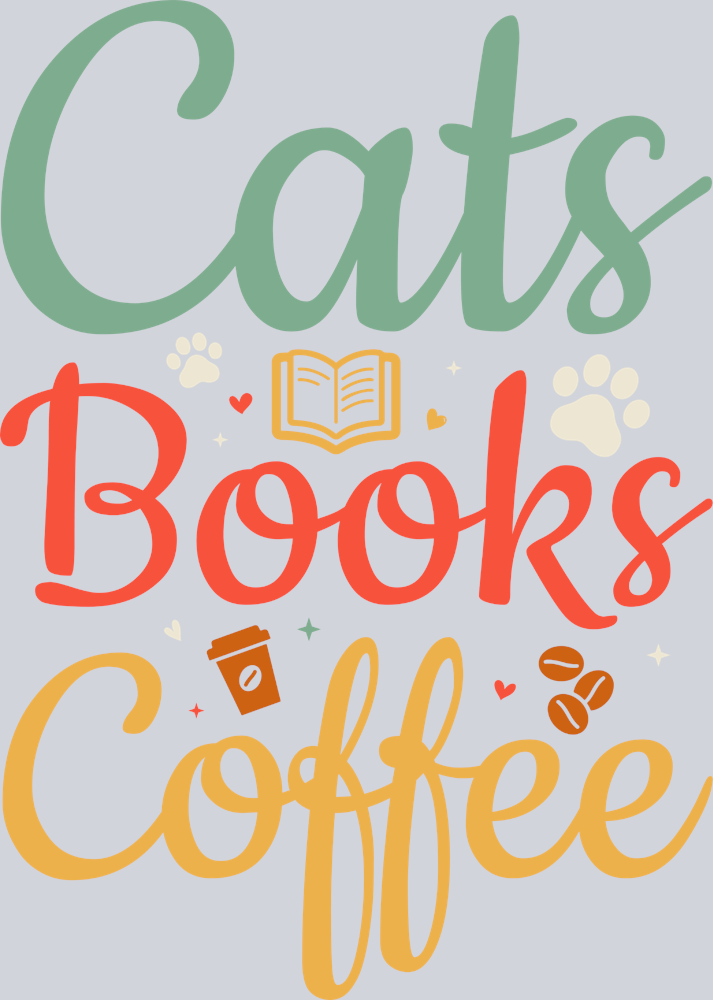 Pets Cats Books Coffee Color - STK04829 (DTF Transfers)