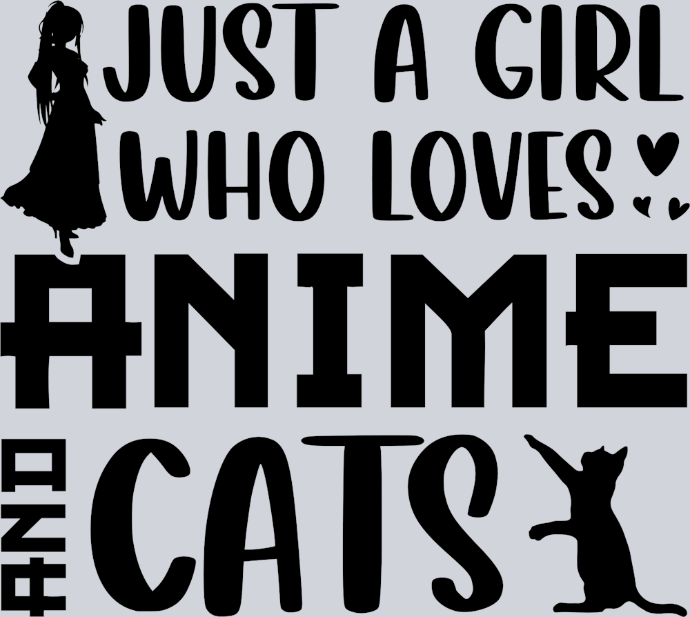Girl Who Loves Anime Cats Black - STK02252 (DTF Transfers)