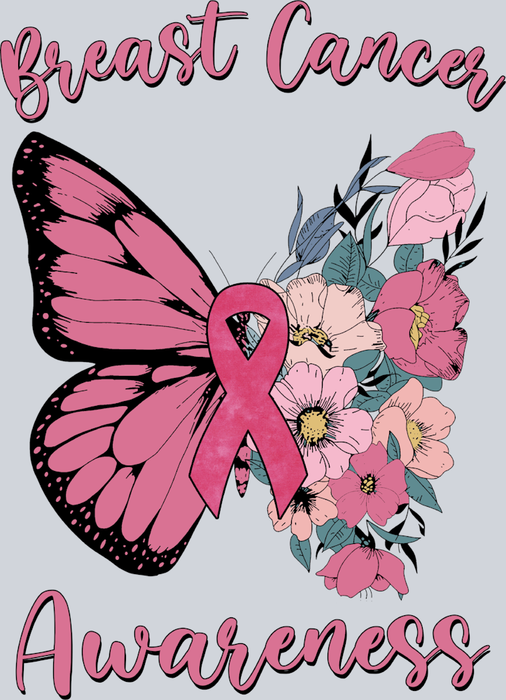 Breast Cancer Awareness Butterfly Floral - STK06830 (DTF Transfers)