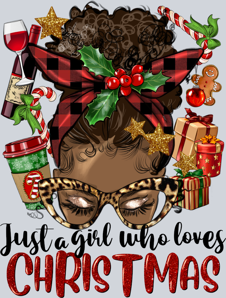 Just A Girl Who Loves Christmas Afro Messy Bun - STK03439 (DTF Transfers)