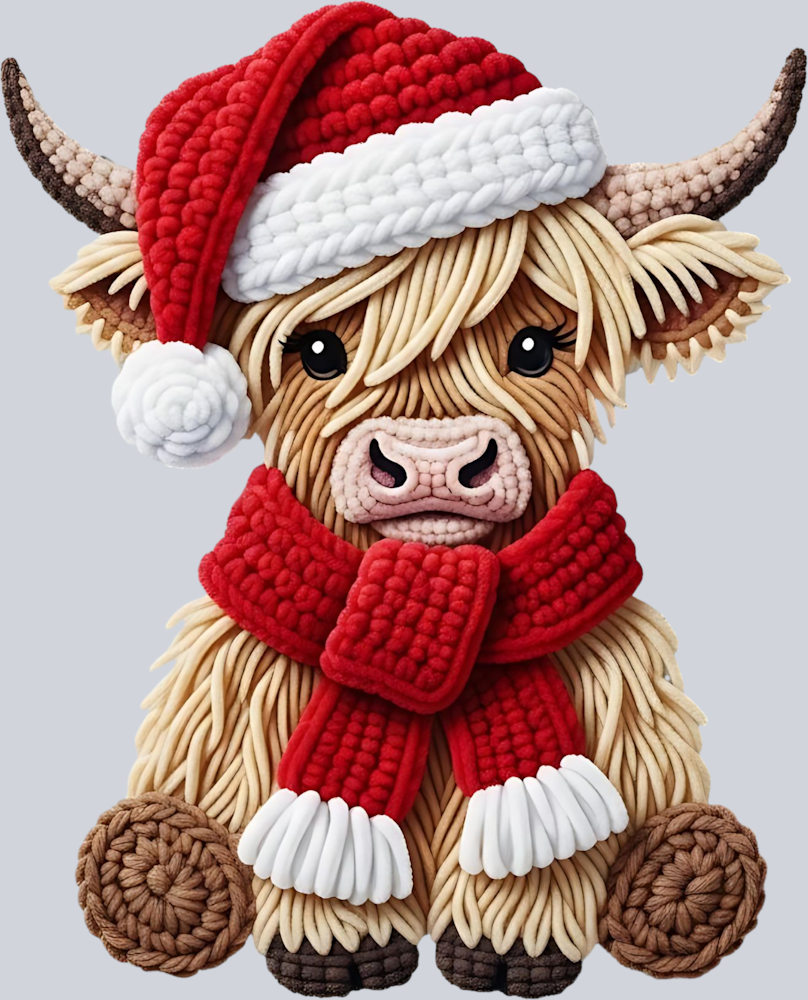 Faux Crochet Christmas Cow - STK07476 (DTF Transfers)