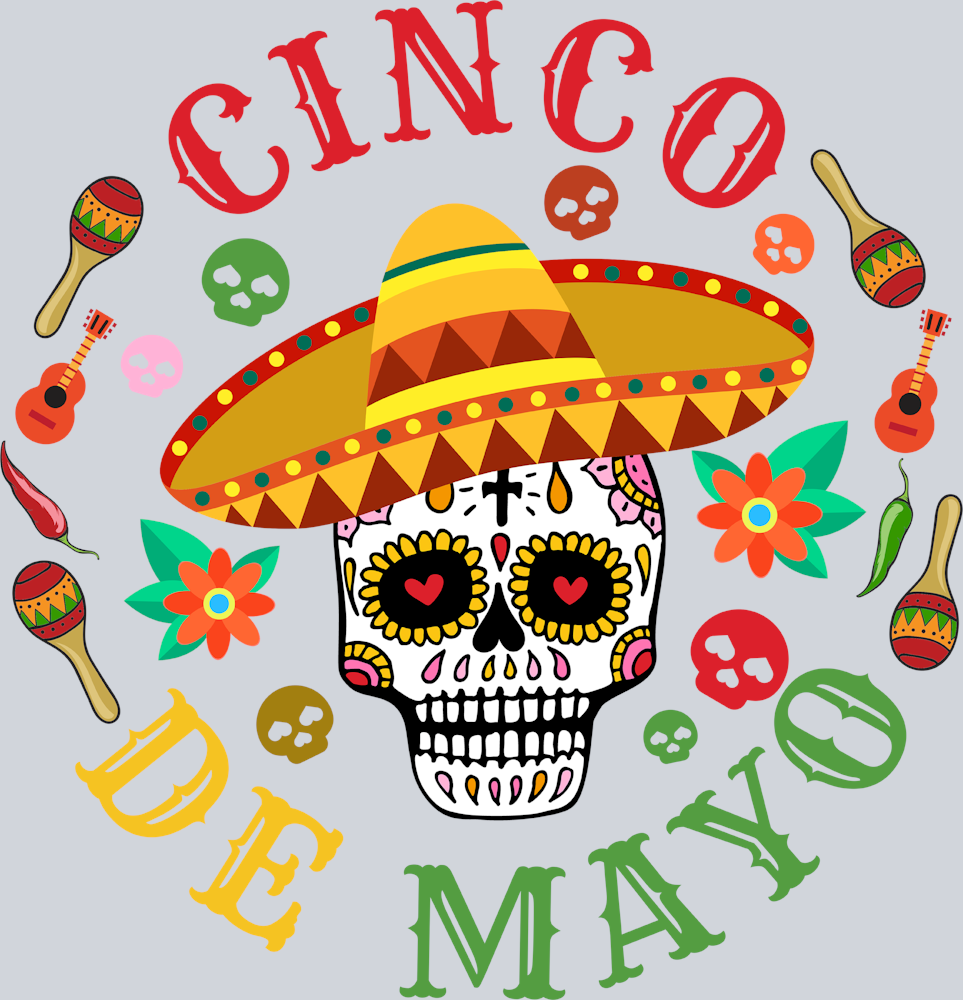 Cinco De Mayo Circle Candy Skull - STK01351 (DTF Transfers)
