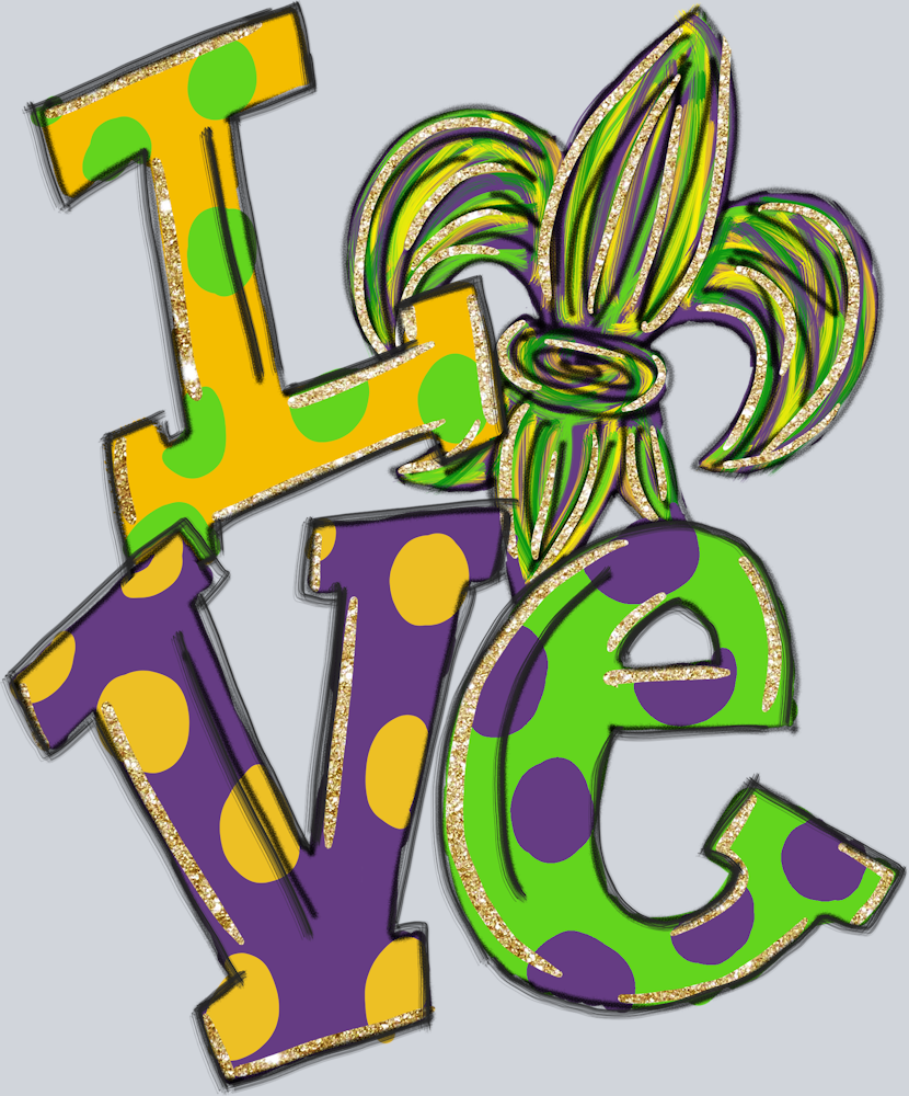 Mardi Gras Sketch Love - STK04100 (DTF Transfers)