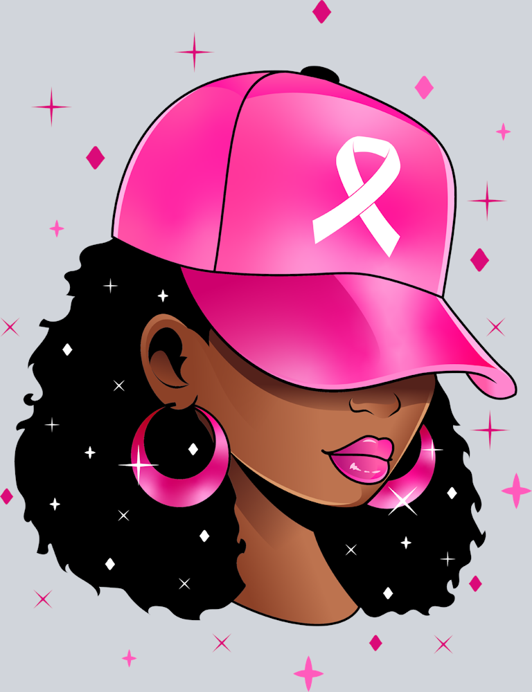 Breast Cancer Awareness Black Woman Pink Ribbon Cap - STK01114 (DTF Transfers)
