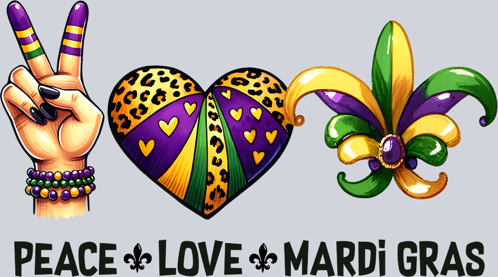 Peace Love Mardi Gras Black 1 - STK04762 (DTF Transfers)