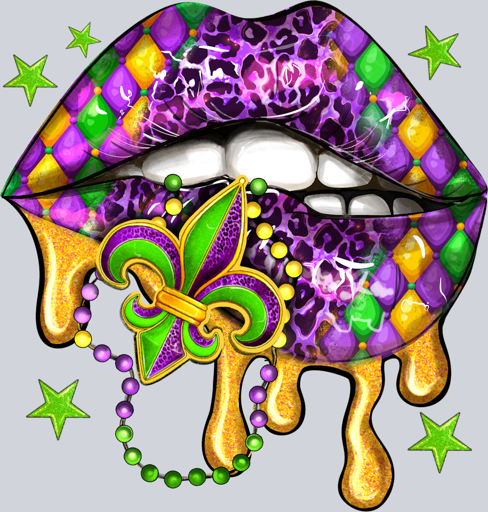 Mardi Gras Lip Bite Fleur De Lis - STK04071 (DTF Transfers)