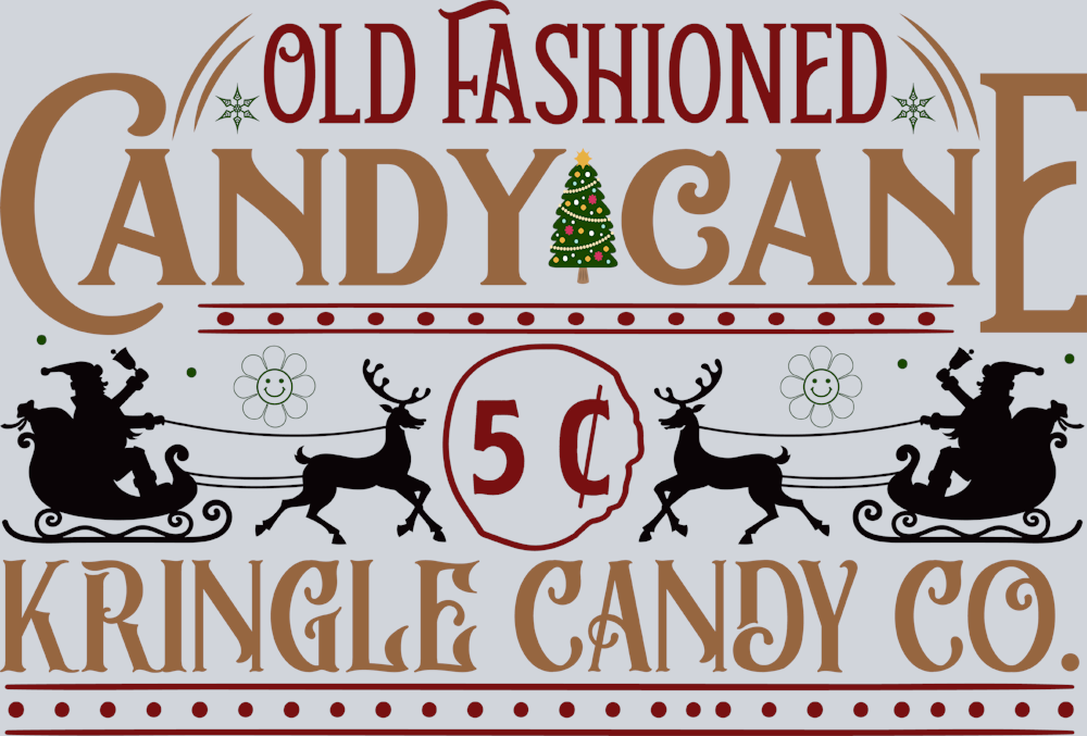 Vintage Old Fashioned Candy Cane Kringle Candy Co - STK06329 (DTF Transfers)
