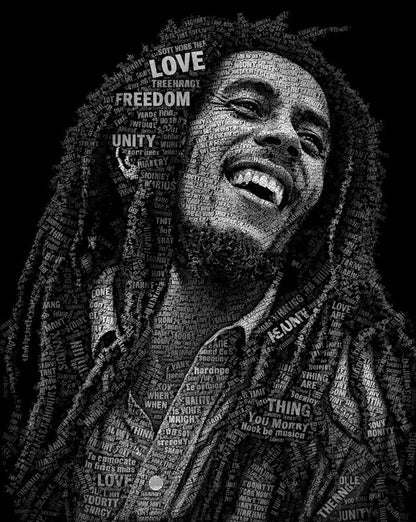 Bob Marley Calligram (for use on black shirts only) - STK07612 (DTF Transfers)