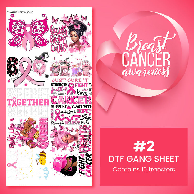 Breast Cancer Awareness (BCA) DTF Transfer Gang Sheet #2- 10 Designs