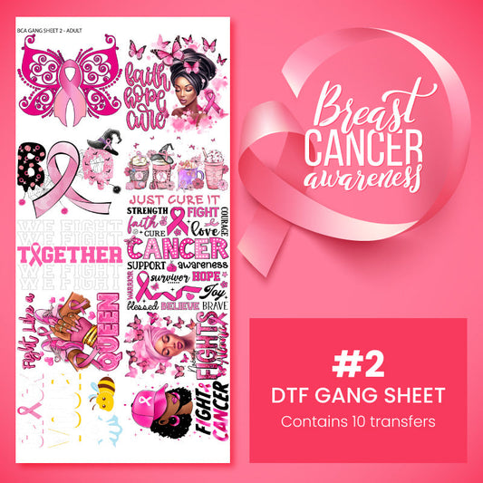 Breast Cancer Awareness (BCA) DTF Transfer Gang Sheet #2- 10 Designs
