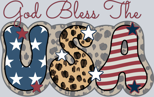 God Bless The USA Leopard - STK02367 (DTF Transfers)