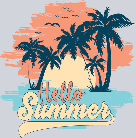 Hello Summer Palm Trees And Sunset - STK02715 (DTF Transfers)