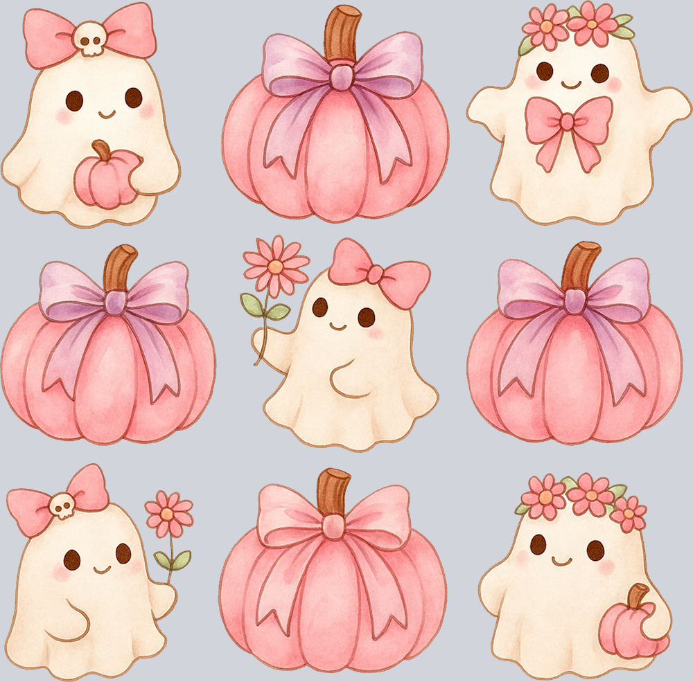 Cute Pink Ghosts and Pumpkins - STK07347 (DTF Transfers)