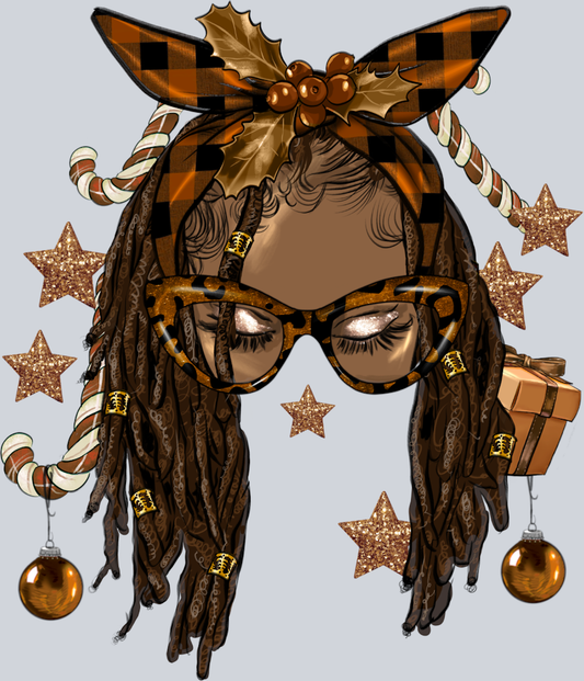 Melanin Christmas Afro Locs Messy Bun - STK04145 (DTF Transfers)
