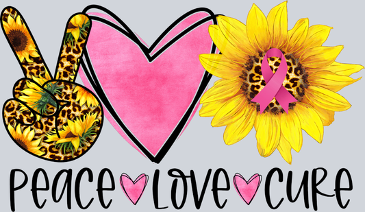 Breast Cancer Awareness Peace Love Cure 2 Black - STK01147 (DTF Transfers)