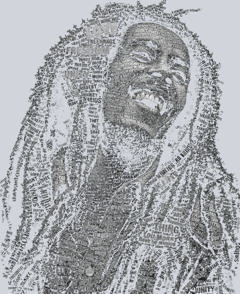 Bob Marley Calligram (for use on black shirts only) - STK07612 (DTF Transfers)