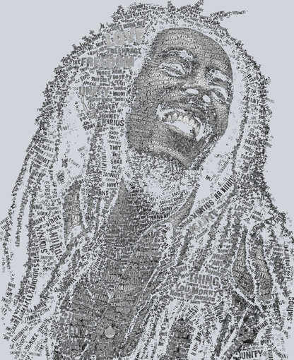 Bob Marley Calligram (for use on black shirts only) - STK07612 (DTF Transfers)