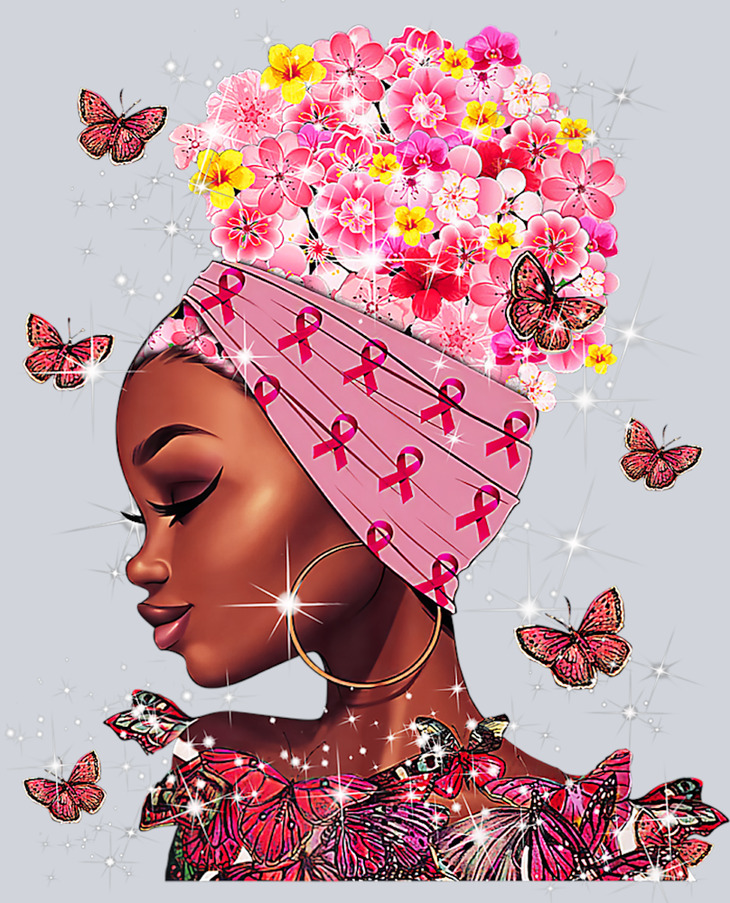 Breast Cancer Awareness Flower Afro And Butterflies - STK01135 (DTF Transfers)