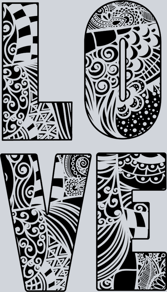 Love Pattern - Black - STK03779 (DTF Transfers)