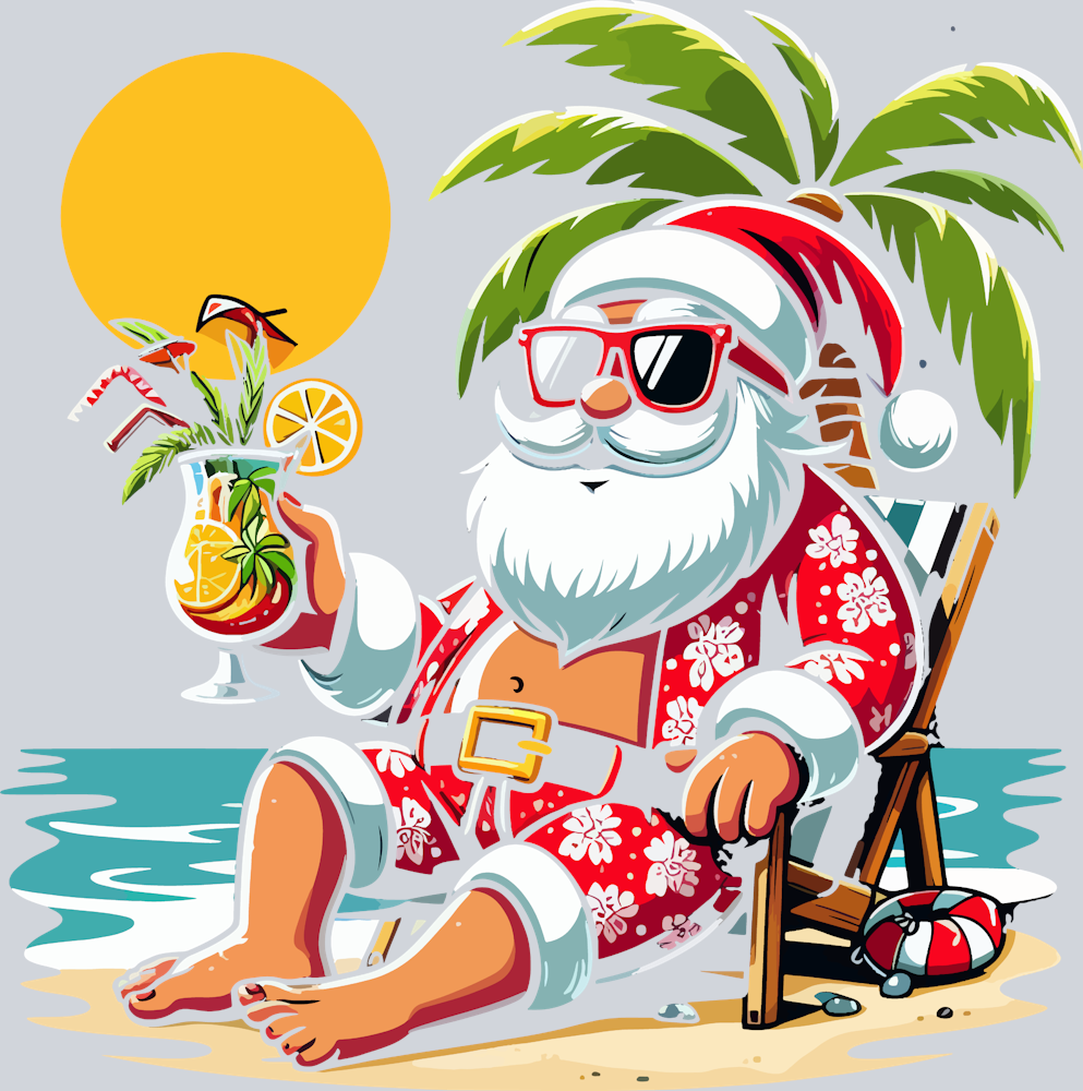 Santa Enjoying A Dring On The Beach - STK05297 (DTF Transfers)