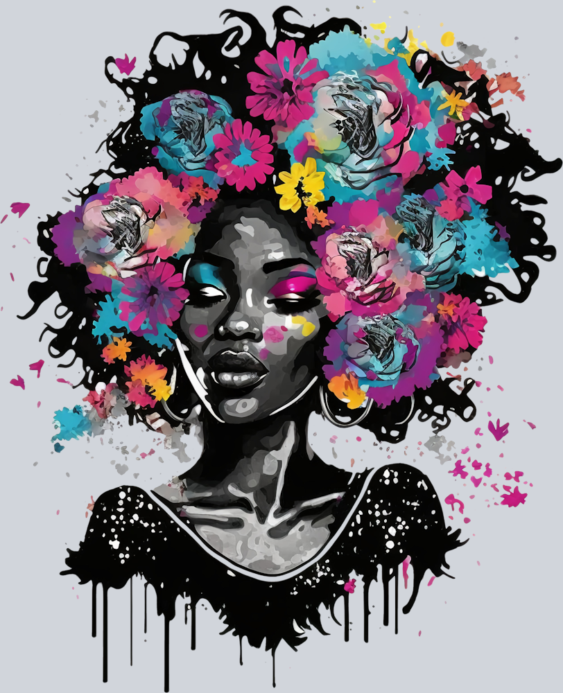 Black Woman Flower Dreams - STK00976 (DTF Transfers)