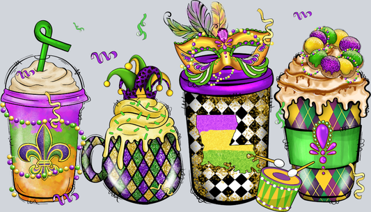 Mardi Gras Coffee Drinks Masks - STK04027 (DTF Transfers)