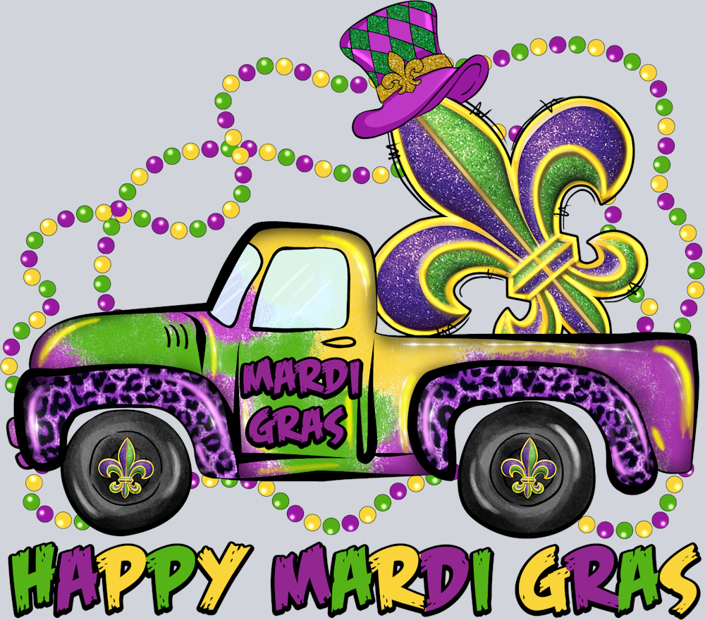 Mardi Gras Truck Fleur De Lis - STK04108 (DTF Transfers)