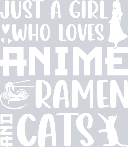 Girl Who Loves Anime Ramen Cats White - STK02260 (DTF Transfers)