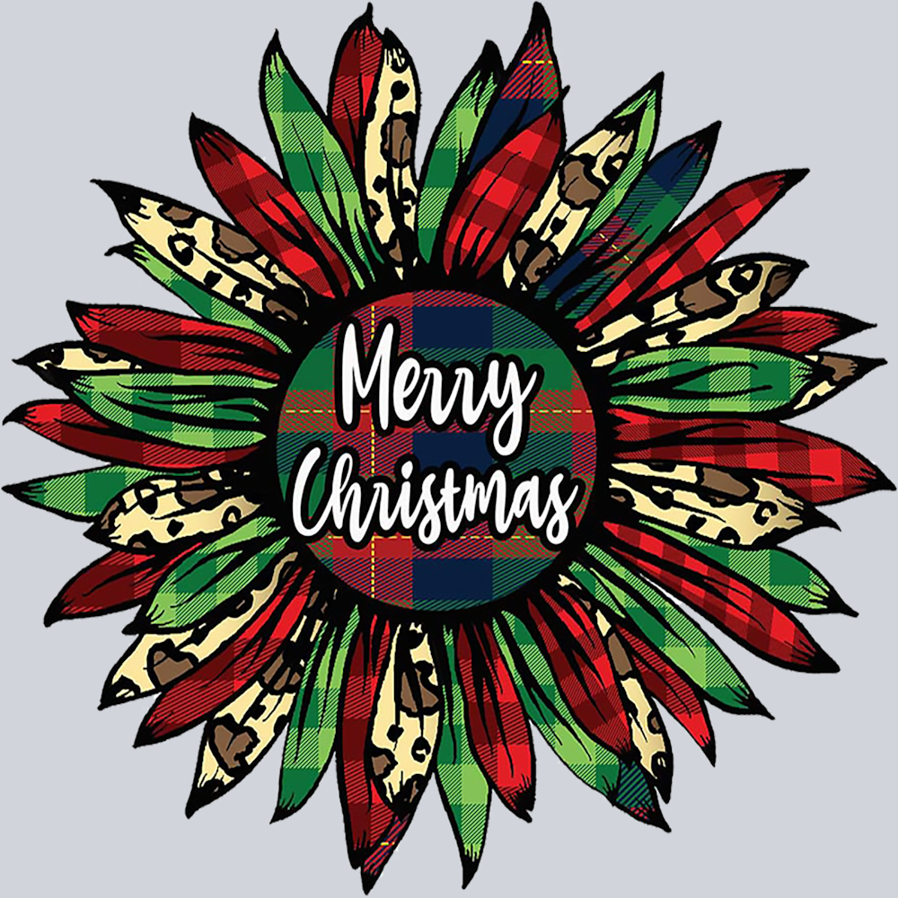 Christmas Plaid And Leopard Sunflower - STK01328 (DTF Transfers)