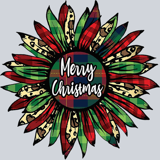Christmas Plaid And Leopard Sunflower - STK01328 (DTF Transfers)