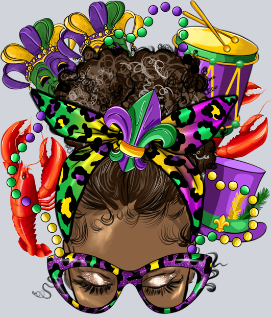 Mardi Gras Afro Messy Bun - STK04011 (DTF Transfers)