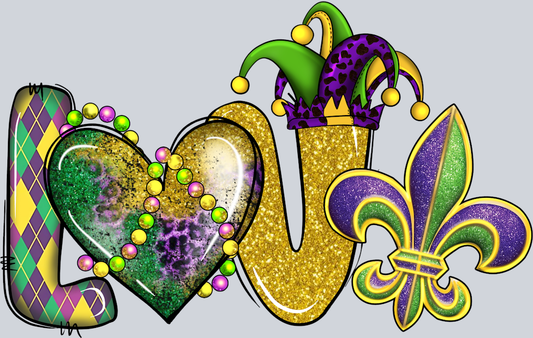 Mardi Gras Glitter Love Beads - STK04115 (DTF Transfers)