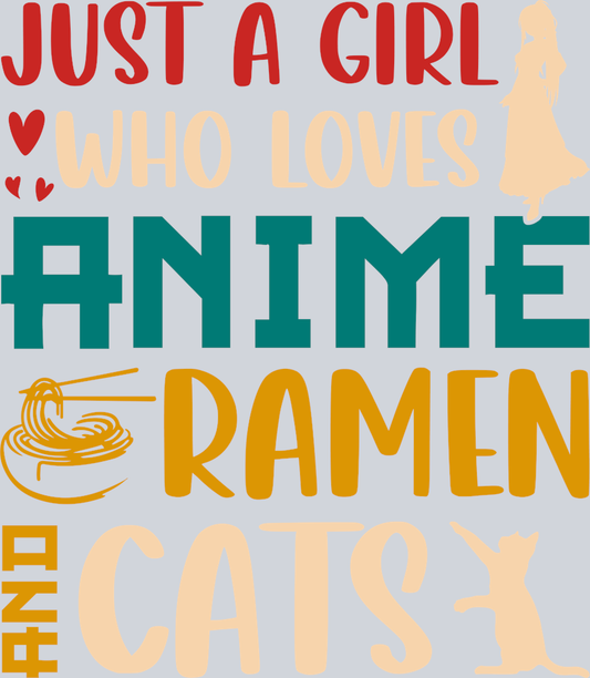 Girl Who Loves Anime Ramen Cats Color - STK02259 (DTF Transfers)