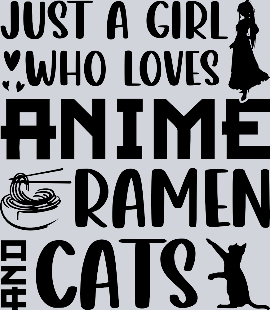 Girl Who Loves Anime Ramen Cats Black - STK02258 (DTF Transfers)