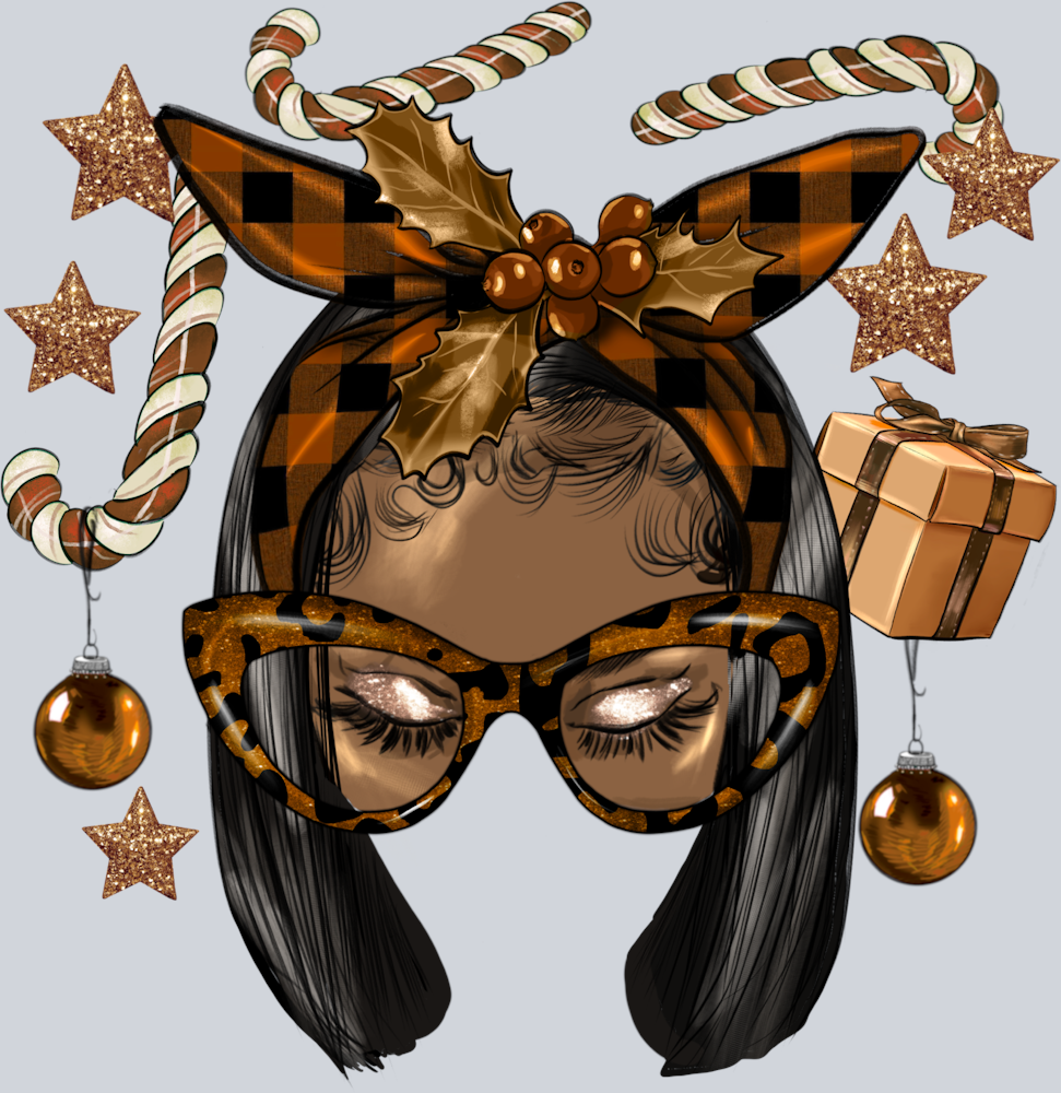Melanin Christmas Black Woman Messy Bun Straight Hair - STK04157 (DTF Transfers)
