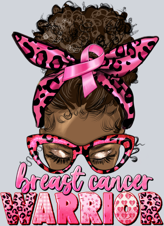Breast Cancer Warrior Afro Messy Bun - STK01159 (DTF Transfers)